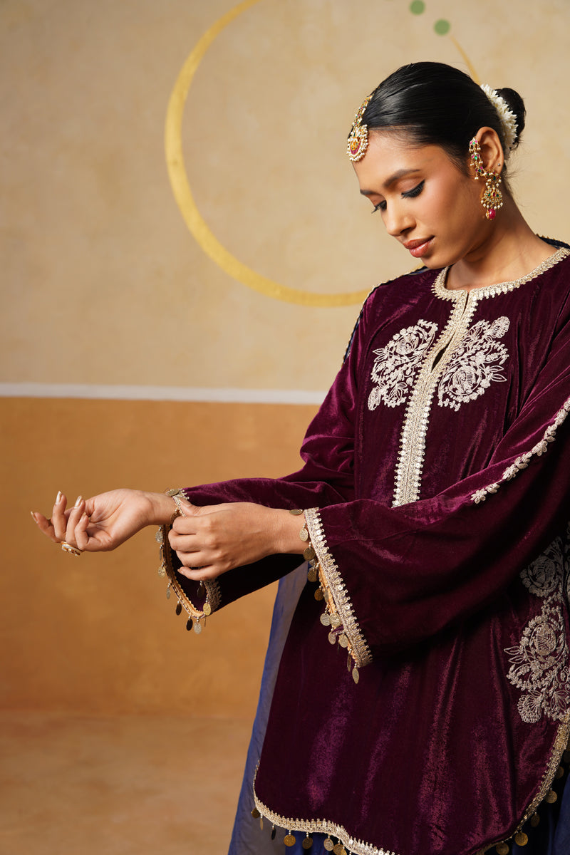 Wine Tahira Kurta Set