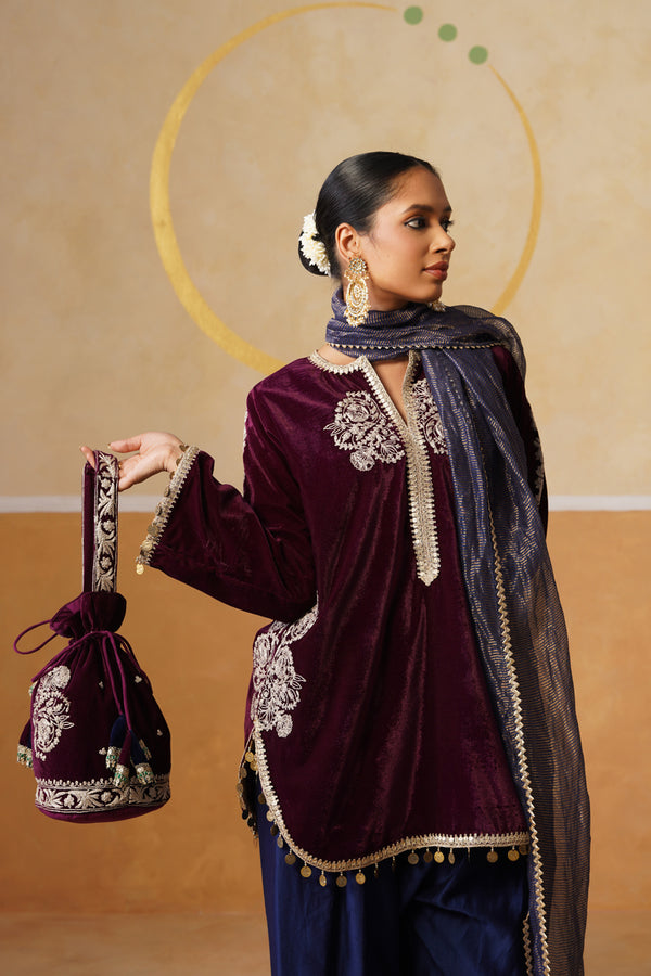 Wine Tahira Kurta Set