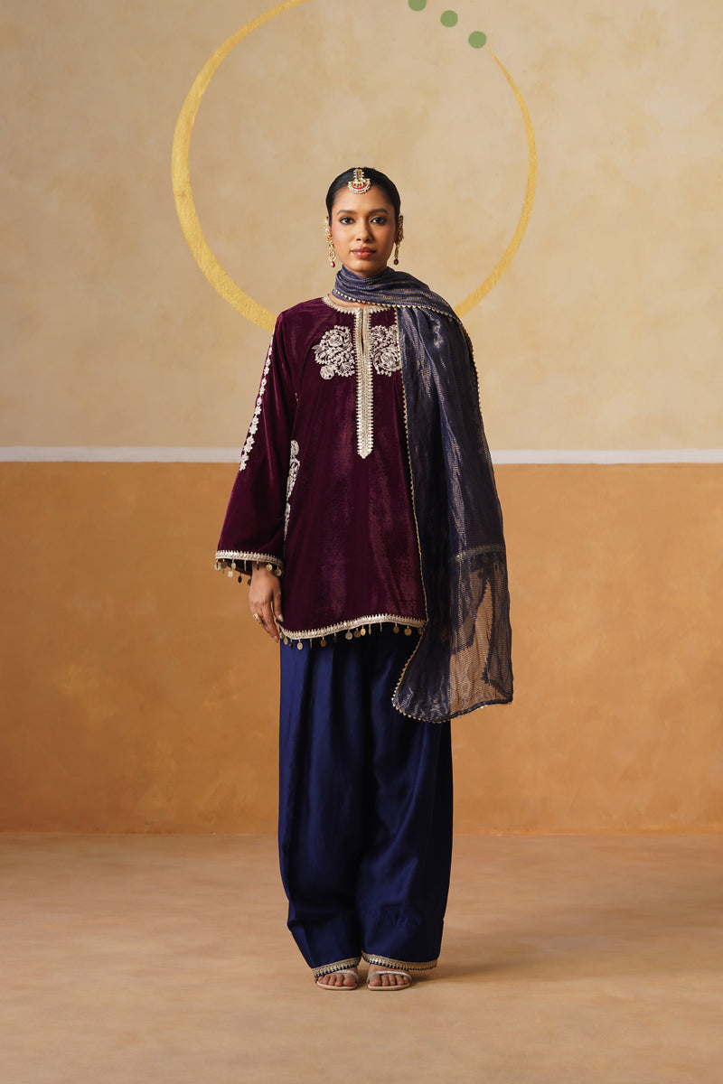 Wine Tahira Kurta Set