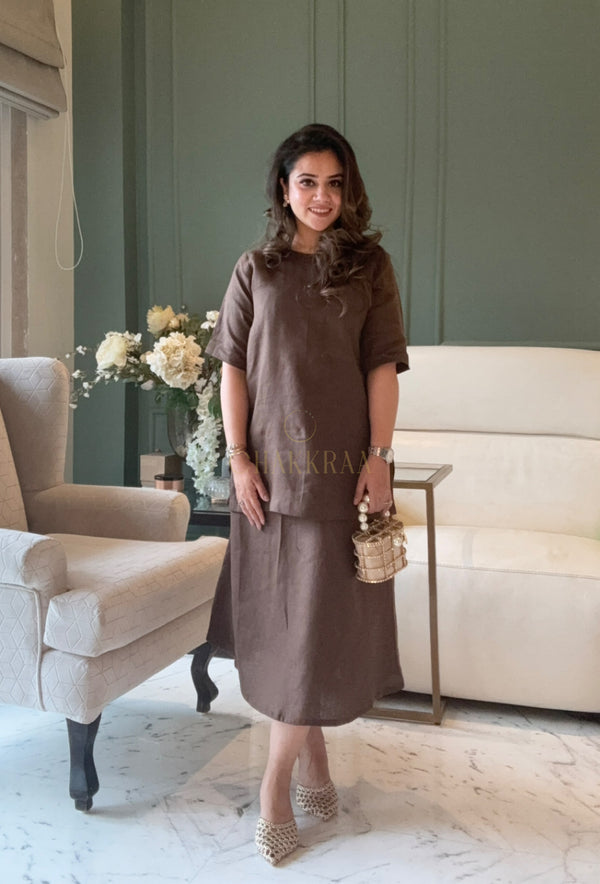 Cocoa Calm Linen Skirt Co-ord Set