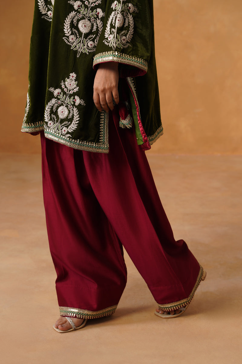 Olive Velvet Chaandraat Kurta Set