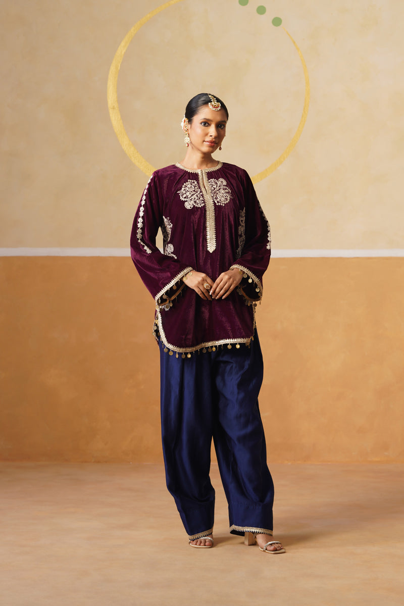 Wine Tahira Kurta Set
