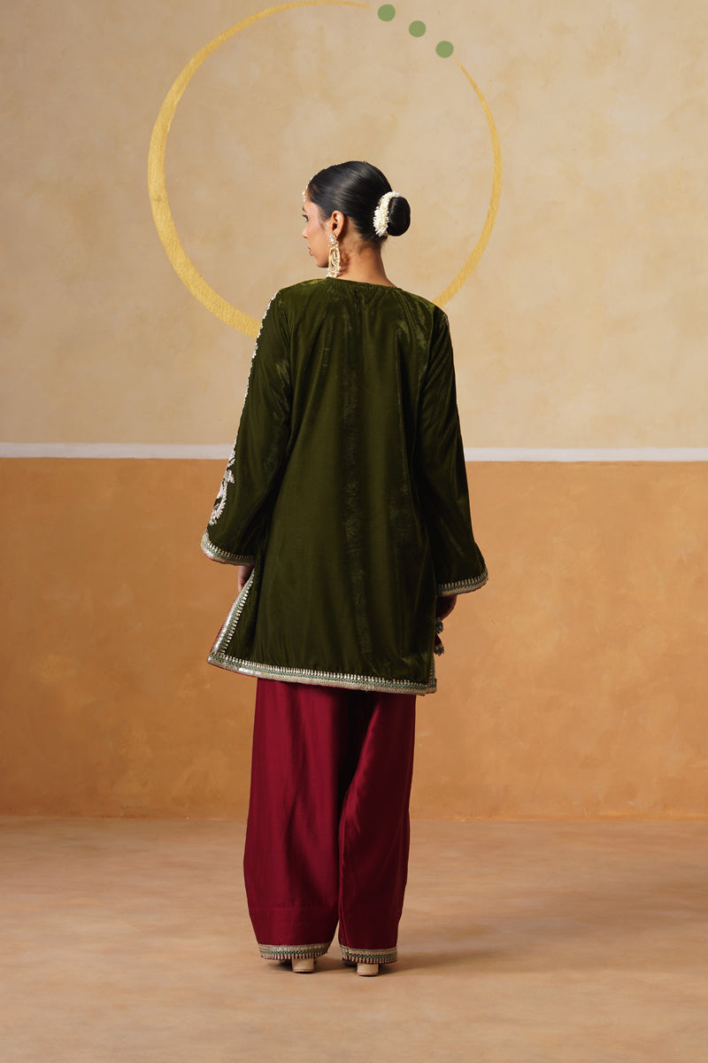 Olive Velvet Chaandraat Kurta Set