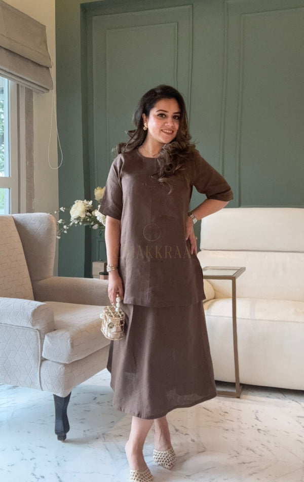 Cocoa Calm Linen Skirt Co-ord Set