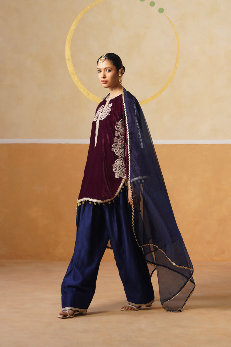 Wine Tahira Kurta Set