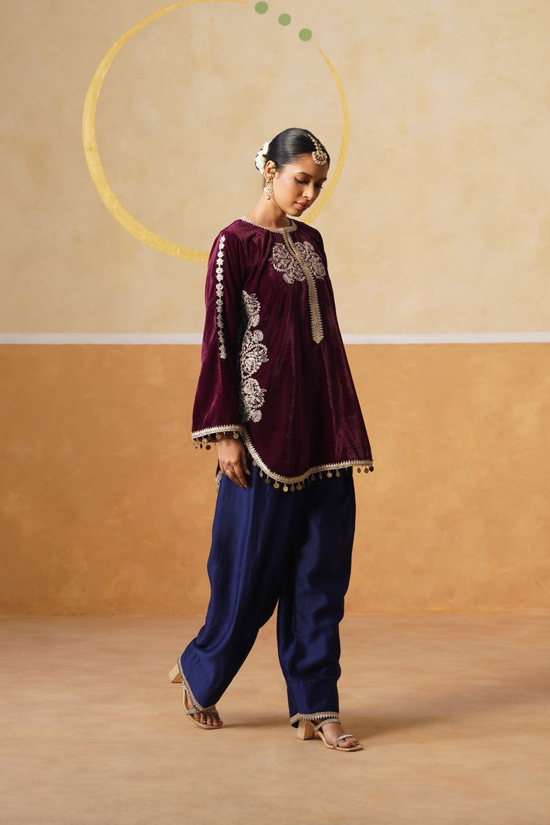 Wine Tahira Kurta Set