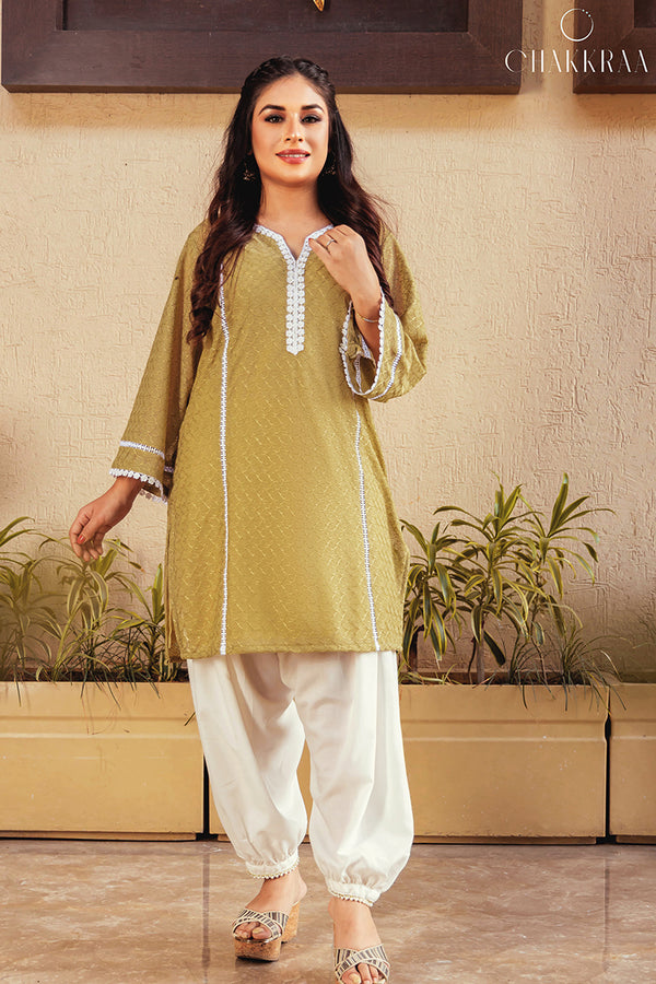 Olive Kurta Set With Harem Salwar