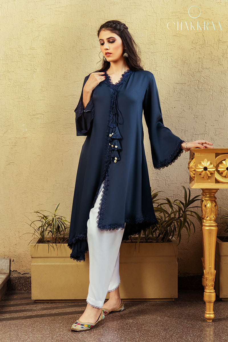 Victoria Kurta Set With Applique Lace Pants