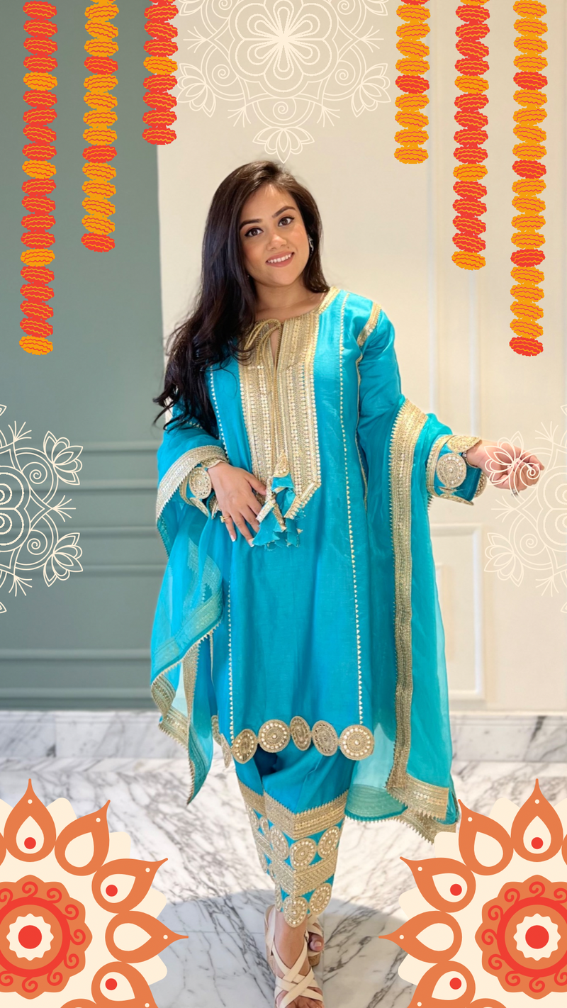 Turquoise Paakezah Kurta Set